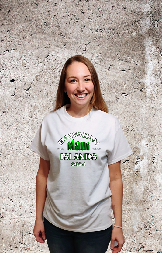 Hawaiian Island T Shirt - Maui Green on Ash Grey