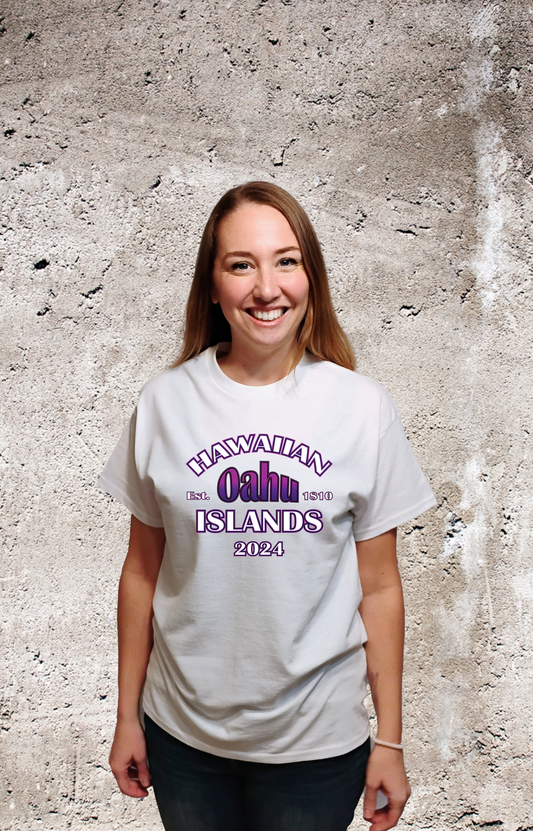 Hawaiian Island T Shirt - Oahu Purple on Ash Grey