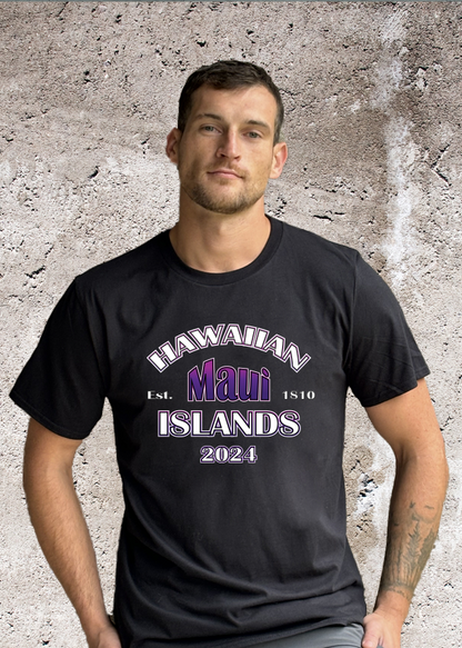 Hawaiian Island T Shirt - Maui Purple on Black